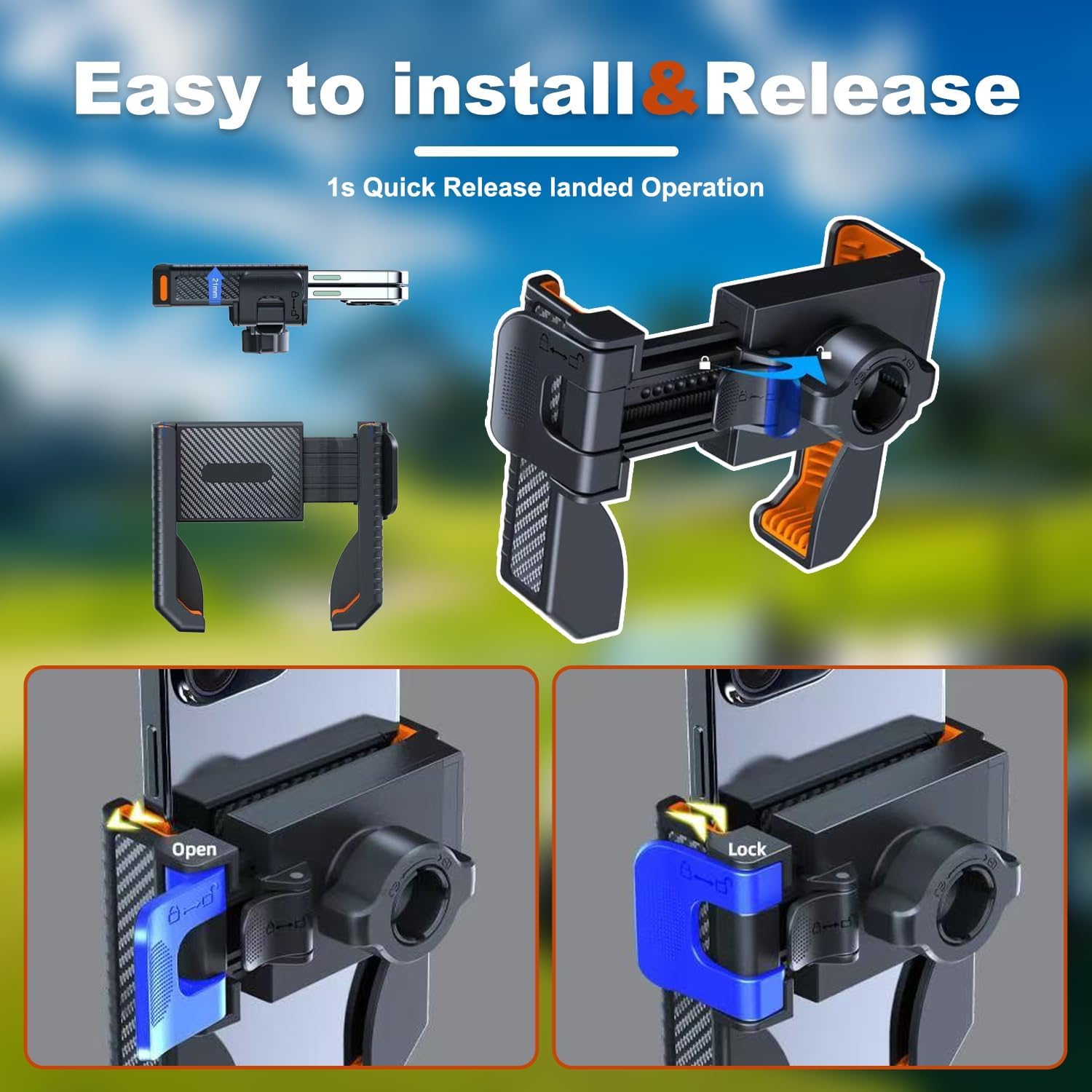 Golf Cart Phone Holder, Universal Phone Mount for Golf Carts, Quick 1s Lock & Release, Fits iPhone Samsung Android, Clamp-On Holder for Yamaha Club Car EZGO, Durable Golf Cart Accessories - Image 7