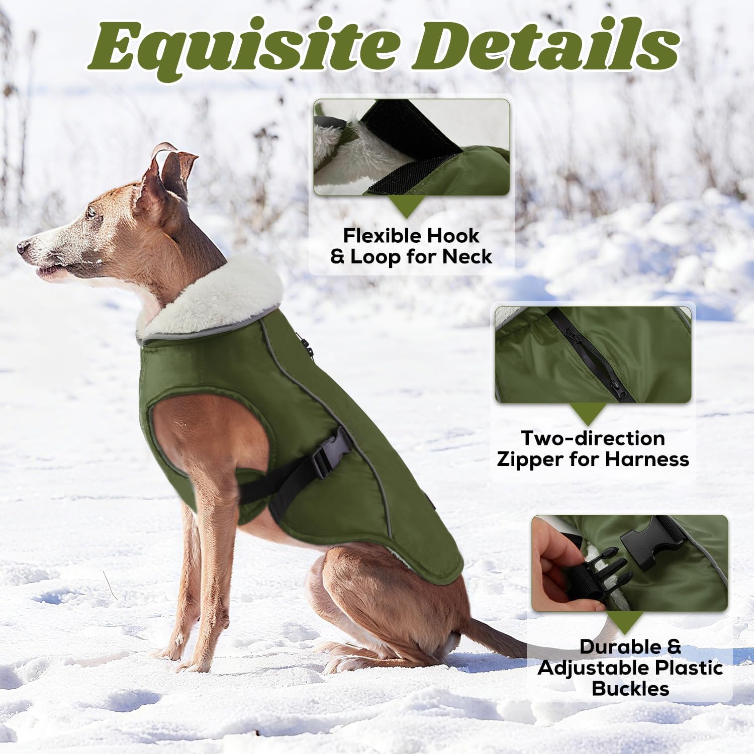 EMUST Dog Jacket Winter, Cozy Windproof Dog Jacket for Cold Weather, Solid Color Pet Vests for Winter for Medium Dogs, Green, M - Image 2