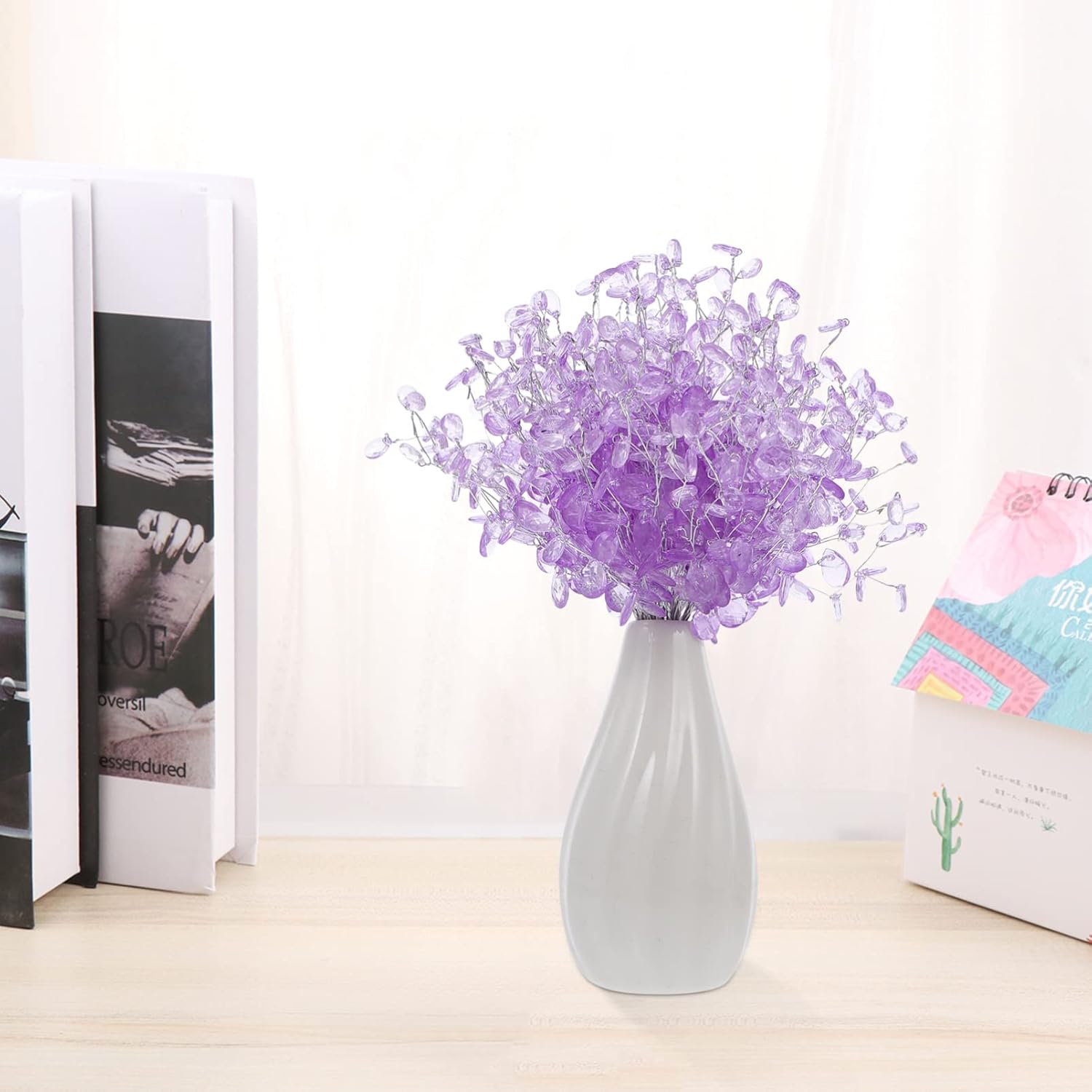 BESPORTBLE Acrylic Flowers 50Pcs Artificial Flower Beads Stems Acrylic Bead Drop Branches Wedding DIY Crafts Bride Cake Bouquets Decoration (Purple) Floral Spray