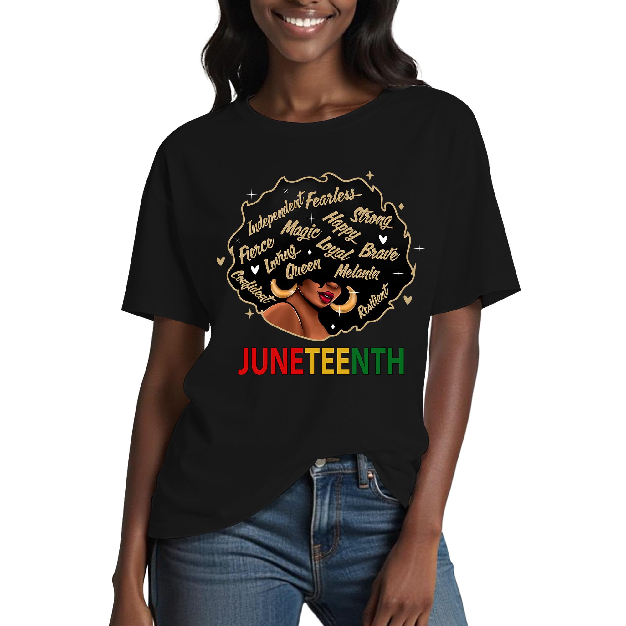 Juneteenth Shirts for Women:100% Cotton African American Freedom Black History June 19 1865 T-Shirt