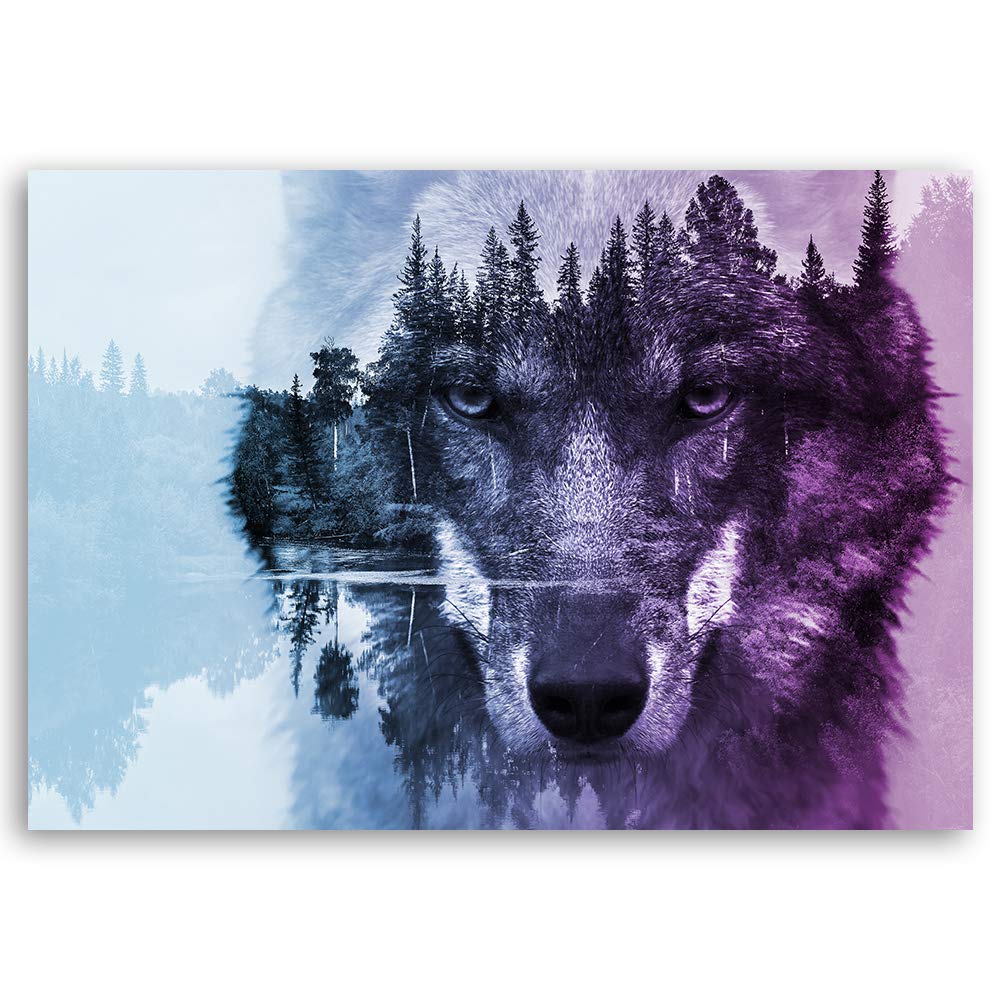 Aurora Wolf Leinwandbild 120x80cm - Wald Wandbild Ohne Rahmen Für Wohnzimmer