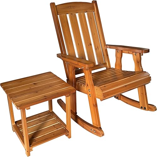 Miniatura 9 de Mecedora de madera para patio con cómoda inclinación del respaldo, respaldo alto y asiento contorneado profundo, madera de abeto maciza, resistente