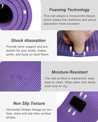 Miniatura 4 de YR Tapete de yoga grueso y ancho para el hogar, 76.7 x 35.4 pulgadas, tapete de yoga grande extra largo y ancho para hombres y mujeres con bolsa de