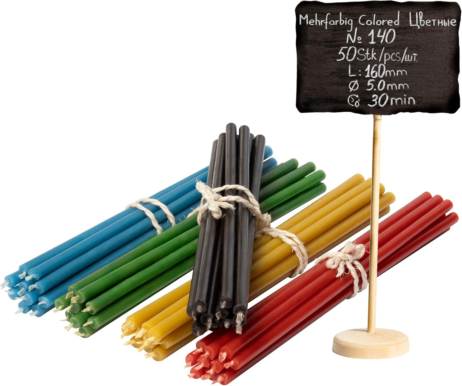 ecclesiastical Beeswax Candles - 50 pcs. I Ritual Candles L-6.3 in, Ø-0.2 in I 30 min Burning time Yellow red Green Blue Black I Thin Candles drip- & smokefree