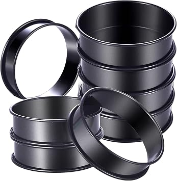 Greabuy 8pcs Non-Stick Stainless Steel Crumpet Shaped Crumpet Rings English Rings Double Roll Tart Rings for Baking