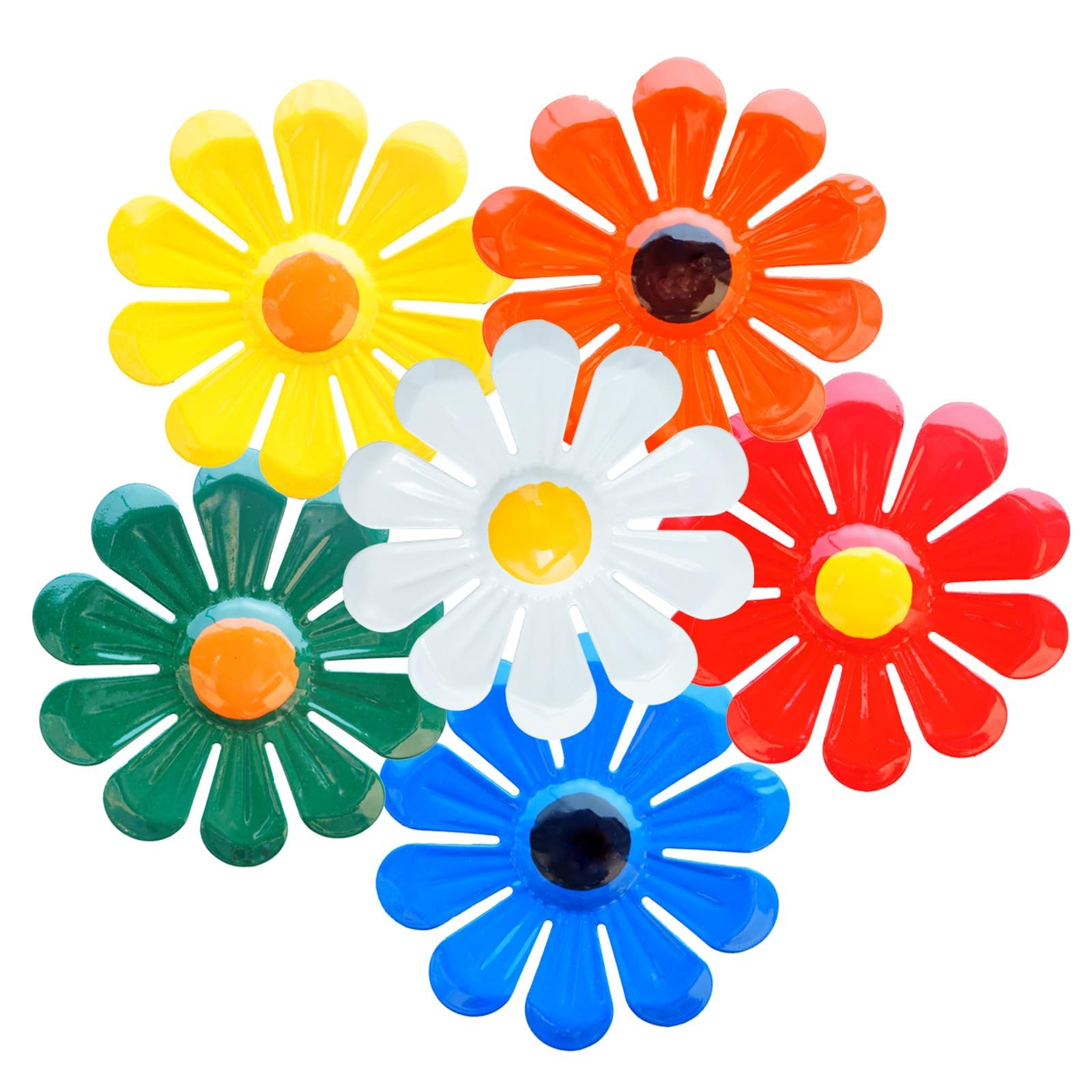 STORE 2508 Hand Painted Iron Daisy Flower Wall Decor Set of 6, 9.5 cm Metal Floral Wall Hanging with Built-in Loop for Home Garden Balcony Nursery Decoration, Multicolour-image-20