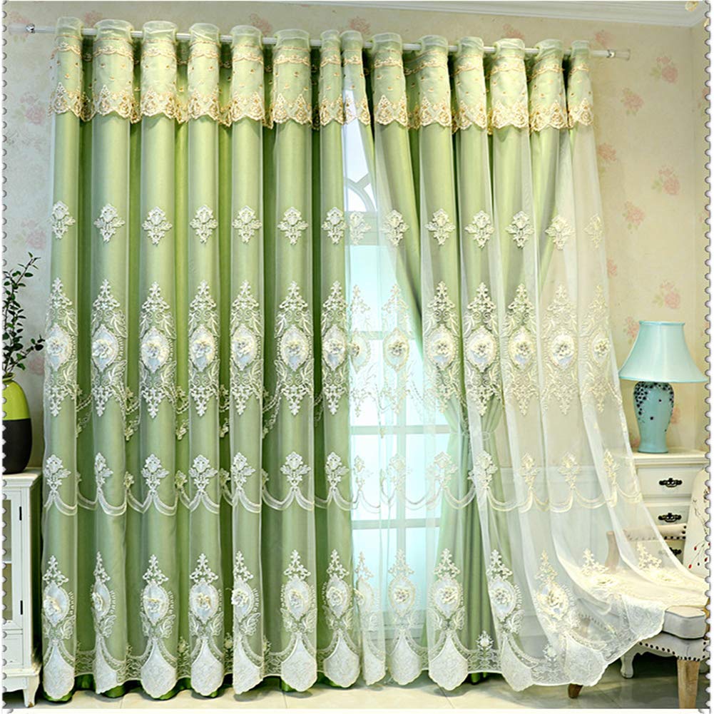 HAPPLiGNLY Blackout Curtain Double Layer for Living Room,Pretty Lace Embroidery Sheer Voile Shading Curtain,Darkening Window Drape Valance Panel,Girl Bedroom Solid Thermal Insulated Eyelet Cu