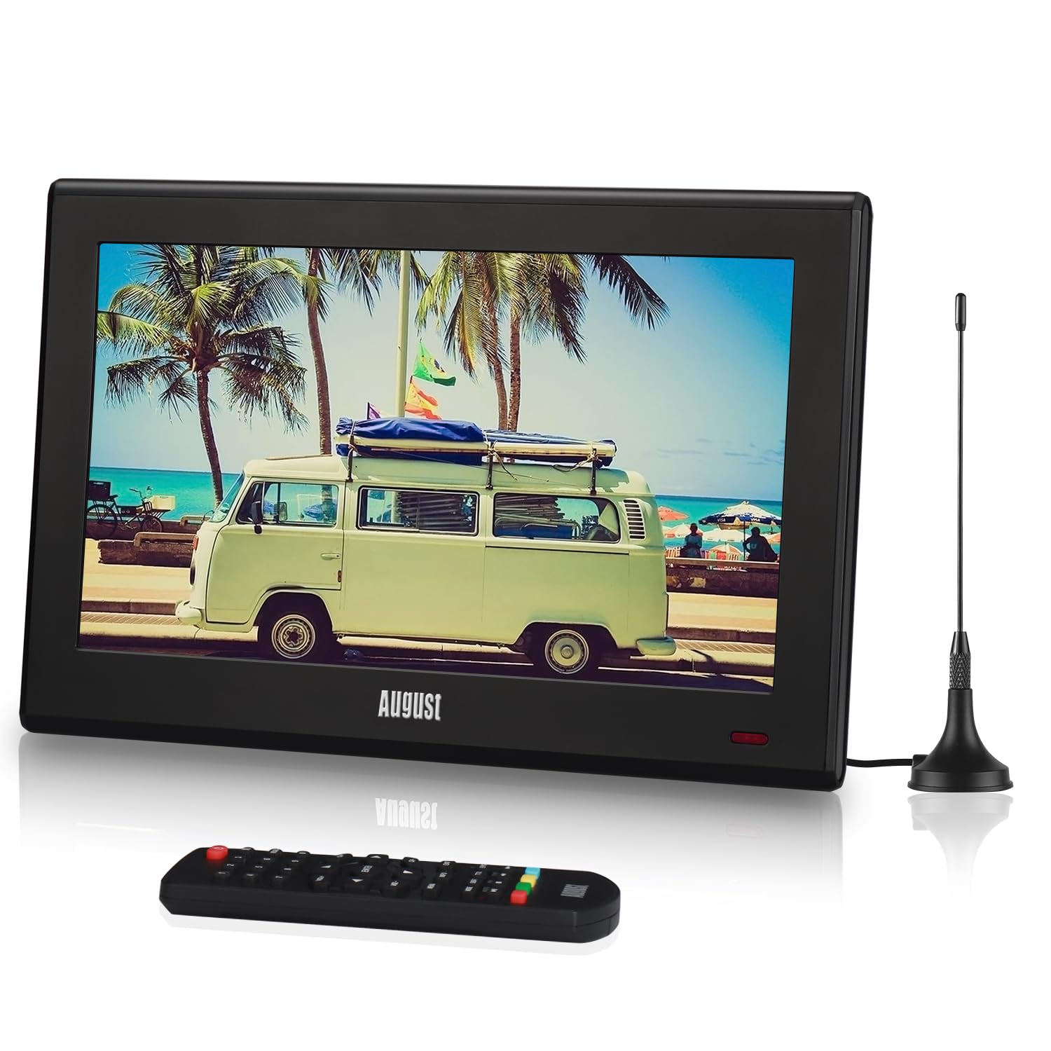 August DA100D TV Portátil TDT 10 Pulgadas LED, Mini Televisión Digital con Red, Batería o 12v, DVB-T / T2 HDM USB Jack 3.5, Tele LED y Grabación, Salón Dormitorio Cocina Coche Camión Caravana - Negro