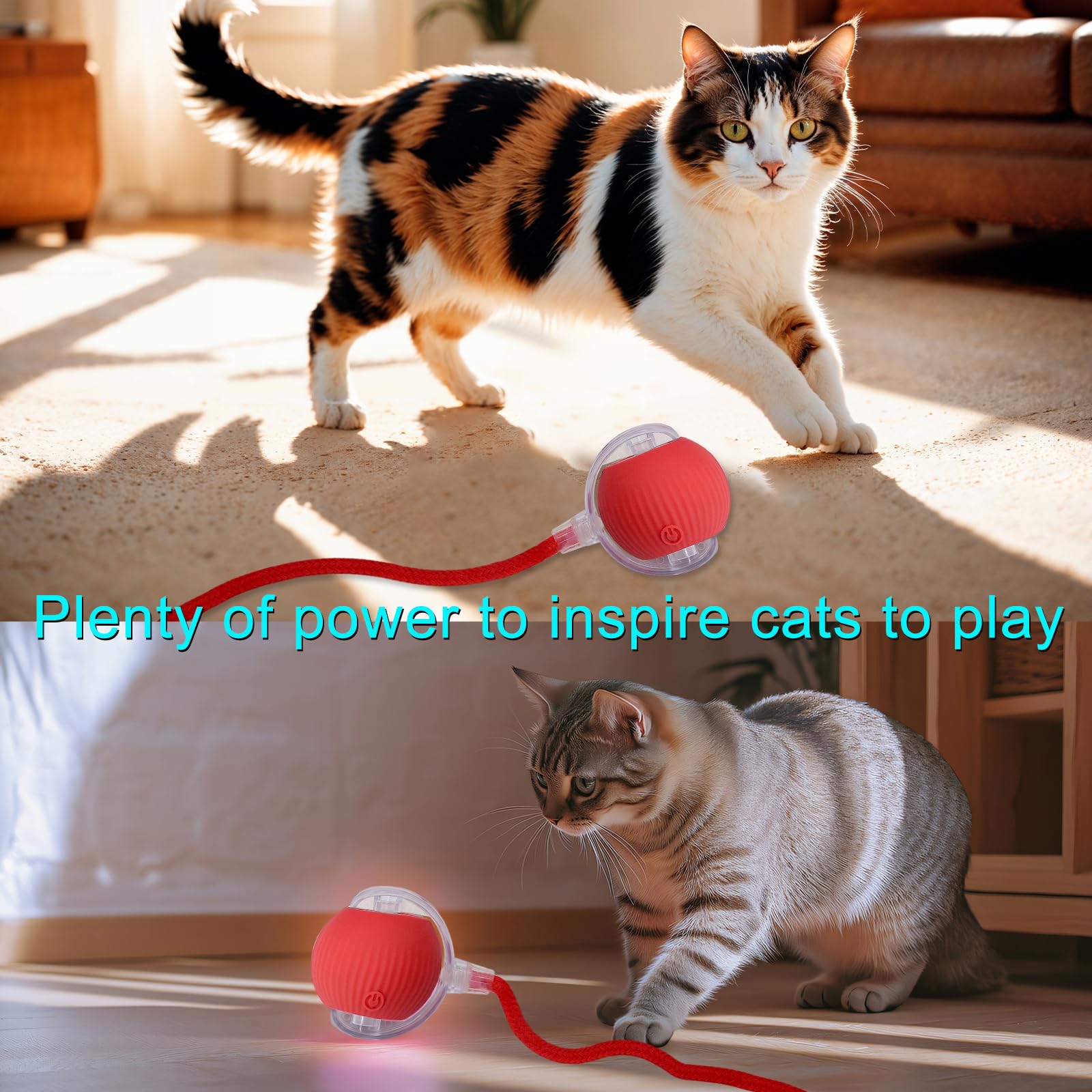 Pelota de juguete interactiva para gatos y perros: juego inteligente de movimiento automático para mascotas con luz LED y cola para activación por movimiento, regalo de cachorro de gatito, ejercicio