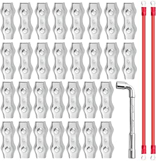 30 PCS Heavy Duty M5 Poly Rope Connector, Galvanized Steel Connector with Silicone Copper Conductive Wires and Tool for Electric Fences