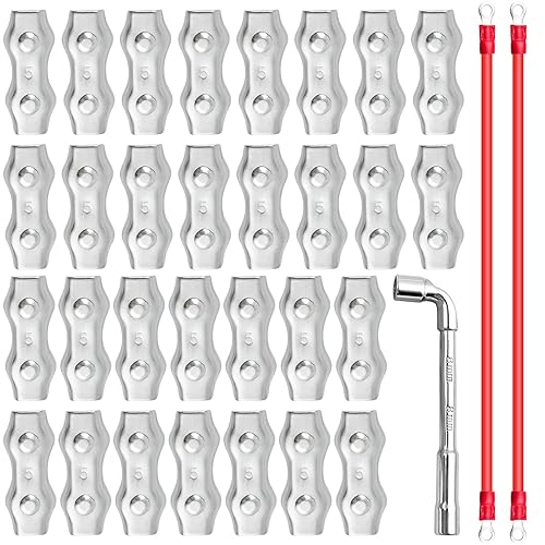 30 conectores de cuerda de polietileno M5 resistentes, conector de acero galvanizado con cables conductores de cobre de silicona y herramienta para