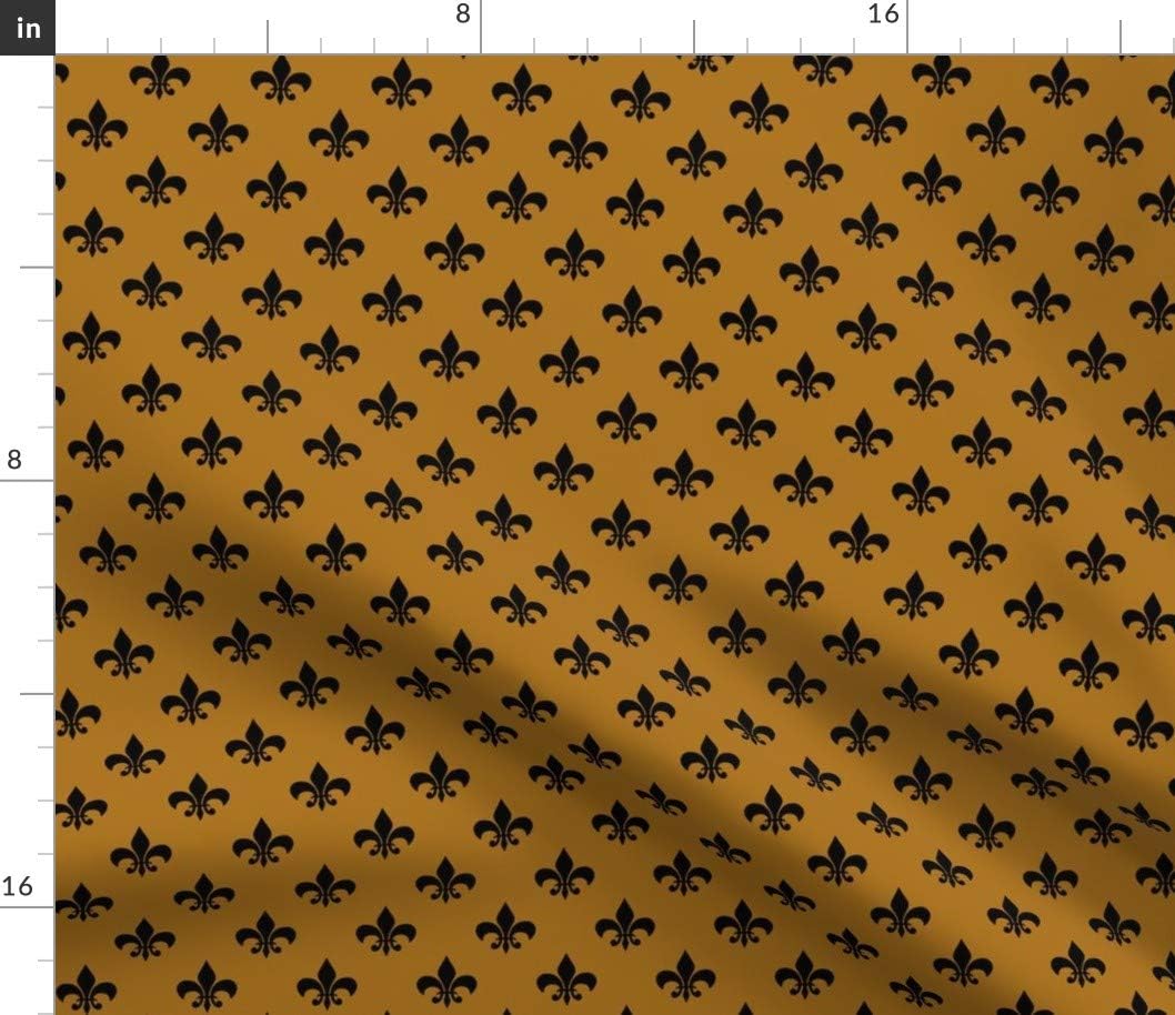 Spoonflower Fabric - Black Fleur Lis Antique Gold French Power Printed on Petal Signature Cotton Fabric by The Yard - Sewing Quilting Apparel Crafts Decor