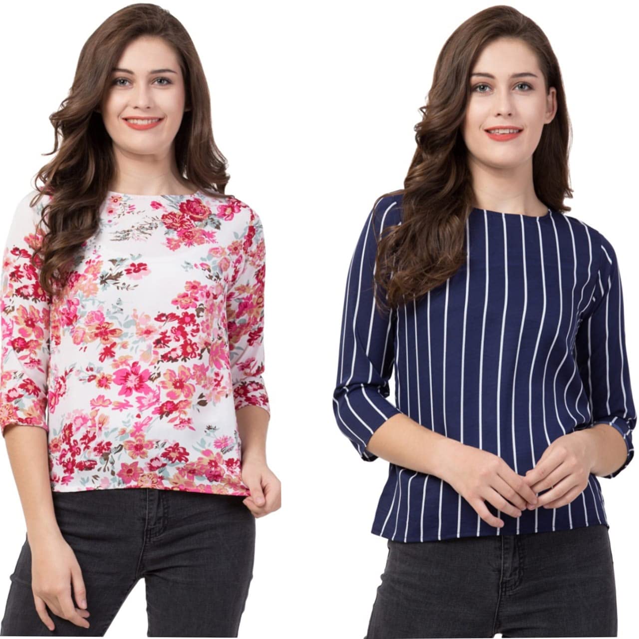 REVEXO,Combo Set of 02,Printed Ladies Top, (Size-L) 4230 Beige-picture-27