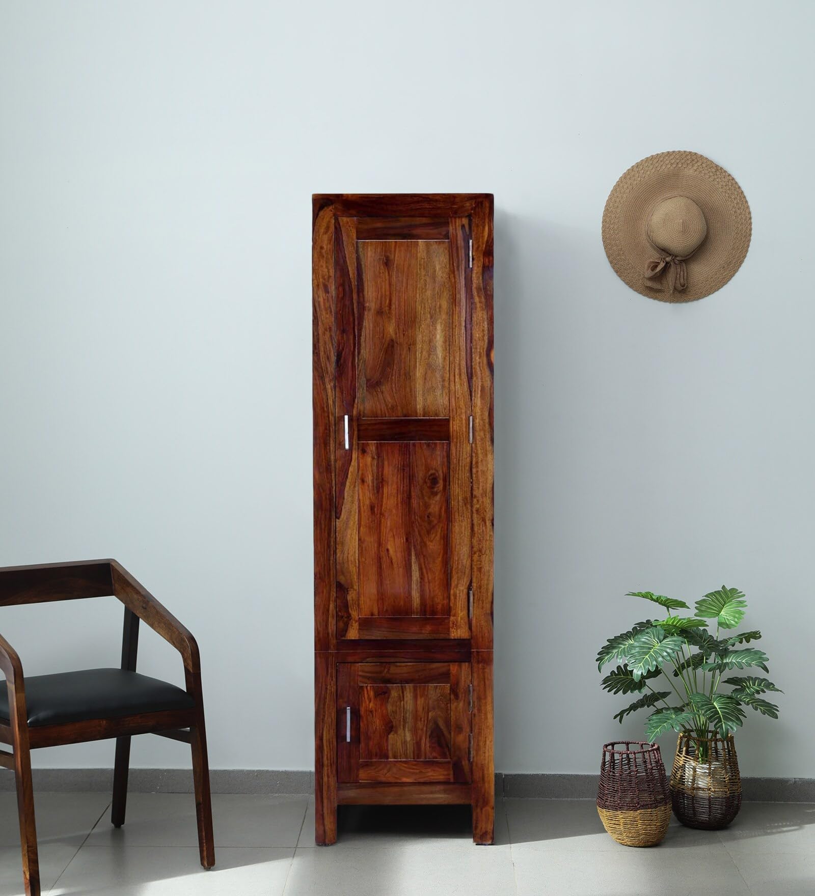 MADE WOOD Sheesham Wood 1 Door Wardrobe for Bedroom, Solid Wooden Almirah with Single Door Storage, Provincial Teak Finish, Compact Wooden Wardrobe Furniture-image-43