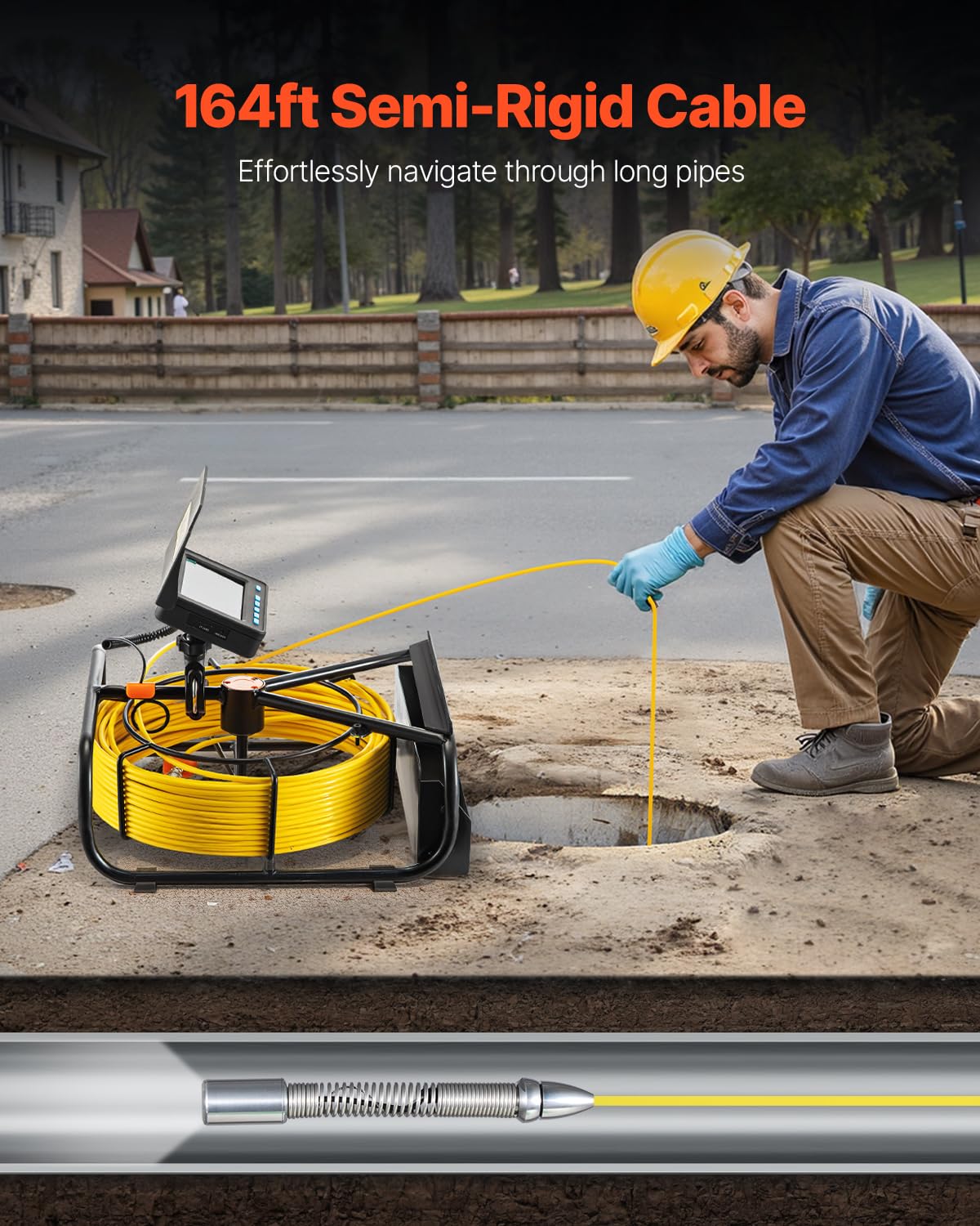 VEVOR Caméra Inspection Canalisation 50 m Endoscope Drain avec Écran 4,3'' avec Lumière 6 LED Réglables, Carte SD 16 Go, Zoom 3X, Vidéo, Étanche IP68, pour Conduit, Égout, Plomberie, Tuyaux, Maison