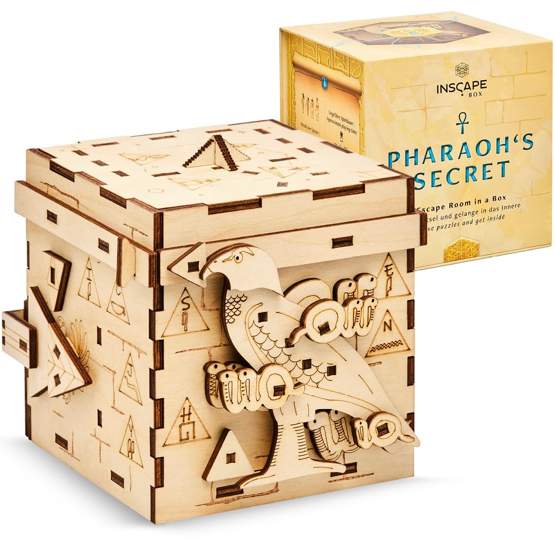INSCAPE Pharaoh's Secret – Caja de rompecabezas de madera – Puzzle Box – Escape Room Juego para adultos y niños – Juegos de ajos para adultos – rompecabezas de madera 3D – Cluebox – Juegos de