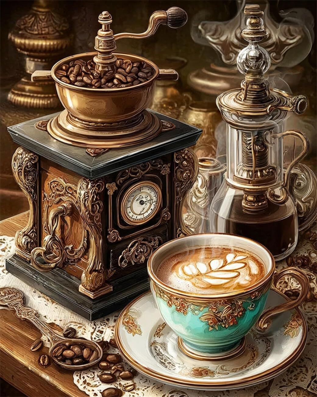 Rqwybcaxn Seed Bead Embroidery Kits Retro Coffee Machine 40x50cm
