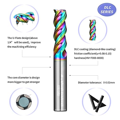 Miniatura 74 de Tools DLC Series Carburo Square End Mill, Diamond Like Coating, Molino de extremo para aluminio, cobre, aleaciones de magnesio, aluminio de alto