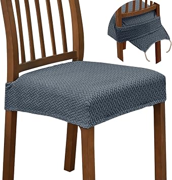 Dining Room Chair Covers Seat Covers Stretch Jacquard Removable Washable Chair Seat Slipcovers Protector No Rear Cover with Anchoring Straps Dark Gray,2 PCS