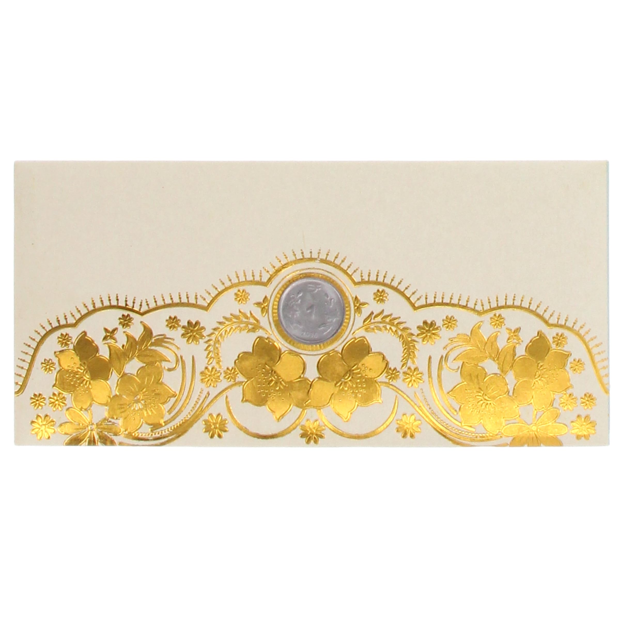 Shagun Money Envelopes Set of 5 Golden Floral Arch Design with Coin & Cash Gift Envelopes for Indian Weddings, Festivals, Diwali & Engagements (Cream)