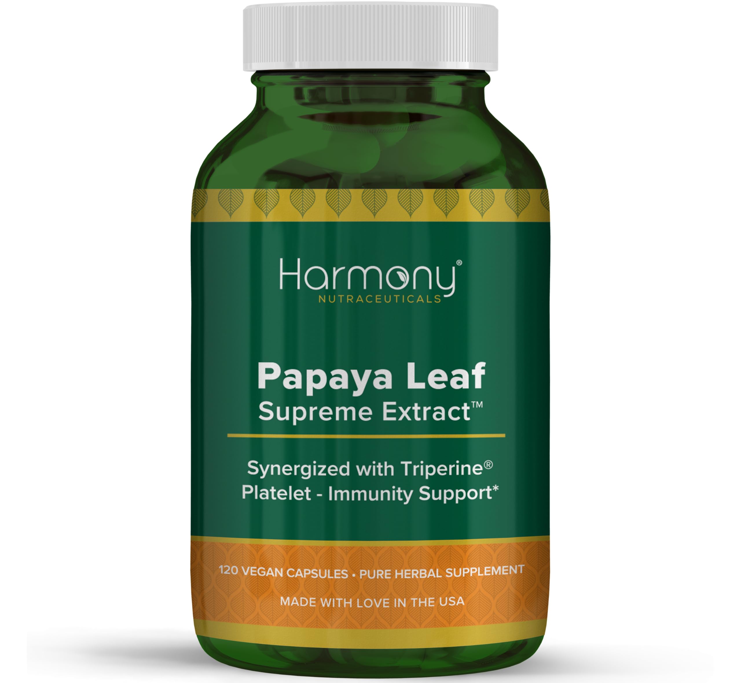 Harmony Nutraceuticals Suplemento Fitoterápico de Extrato de Folha de Mamão com Triperine® — 120 cápsulas veganas