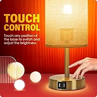 Vista 4 de Yarra-Decor Lámpara de mesita de noche con puerto USB - Lámpara de mesa con control táctil para dormitorio de madera regulable de 3 vías con Tela