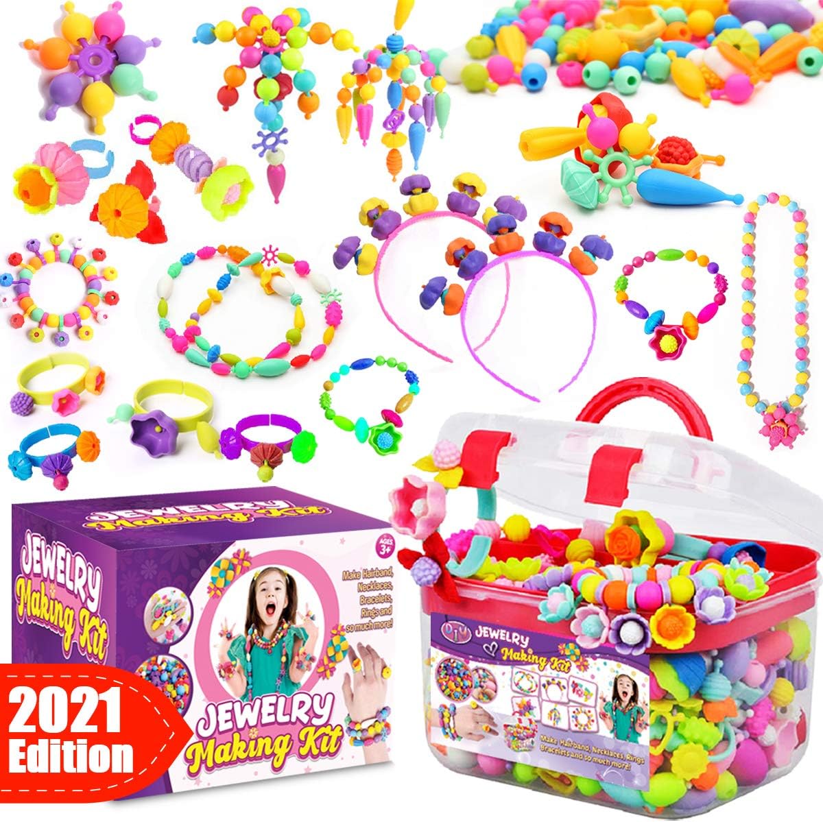 Goody King Pop Beads Jewelry Making Kit for Kids - Snap PopBead Toys for Girls Kids Art and Craft Kits DIY Pop Bead Bracelets Necklace Hairband and Rings Toy for Girl Age 3 4 5 6 7 8 Year Old : Toys & Games