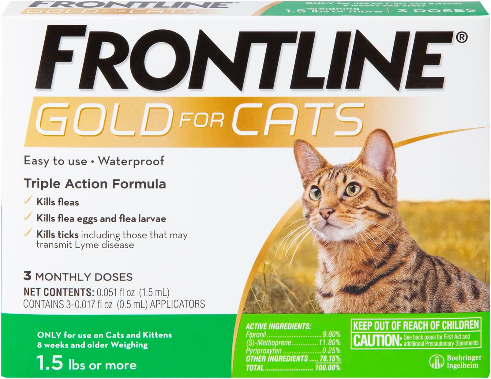 FRONTLINE® Gold for Cats Flea & Tick Treatment (Cats over 1.5 lbs.) 3 Doses