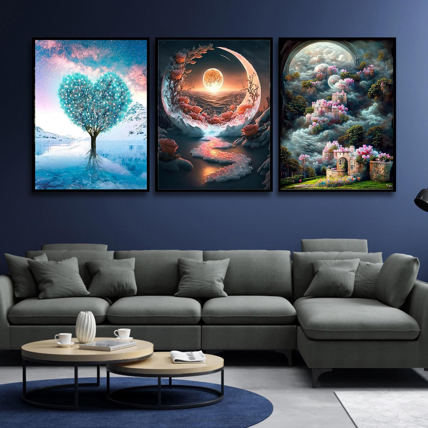 Full Set, 4 Stück 5D Diamant Painting Bilder mit Diamond Painting Zubehör DIY Diamant Malerei für Wohnzimmer Schlafzimmer Büro Wand Und Eingang Dekoration