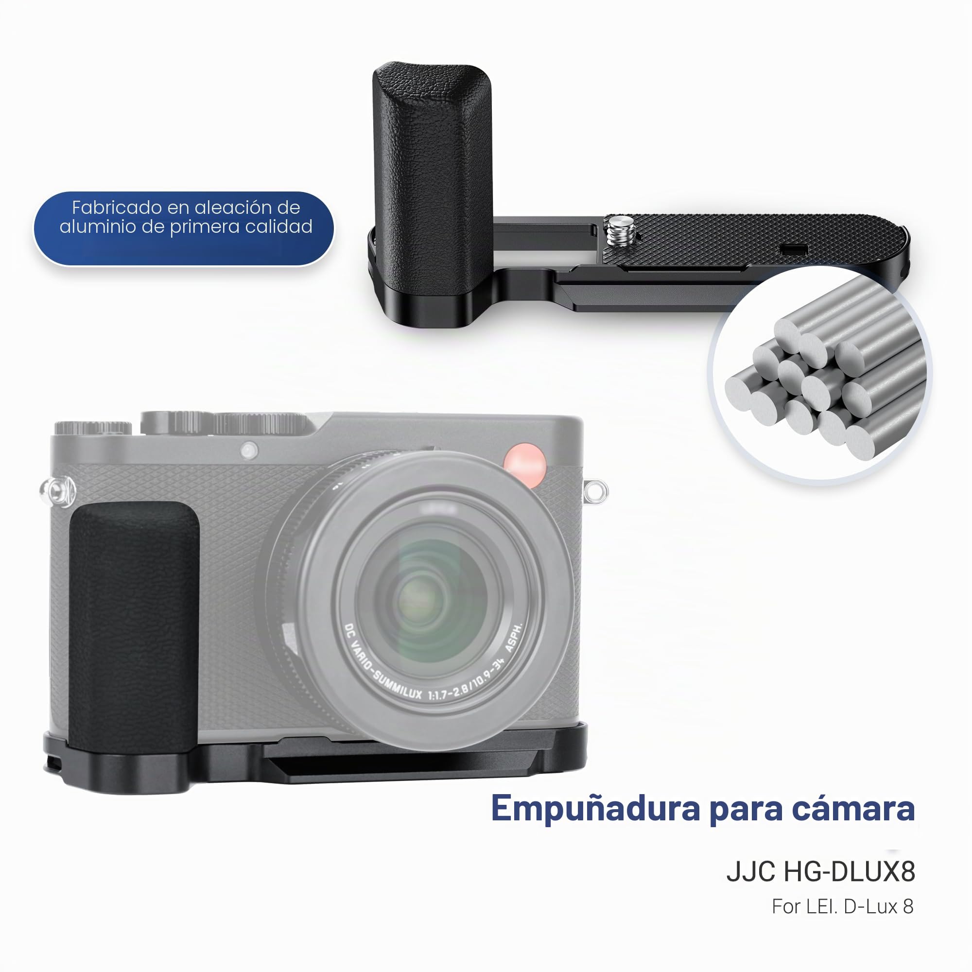 JJC Empuñadura de Metal para cámara Leica D-LUX8 con diseño de liberación rápida Tipo Arca Swiss Que Mejora la sensación de Mano para la grabación de Video Youtuber Vlogger
