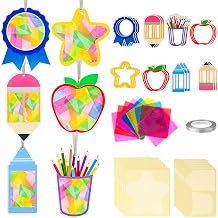 HOWAF 24 Sets Back to School Apple Pencil Suncatcher Crafts Kit, DIY First Day of School Tissue Paper Hanging Ornaments, Preschool Kindergarten Classroom DIY Art Activity Supplies
