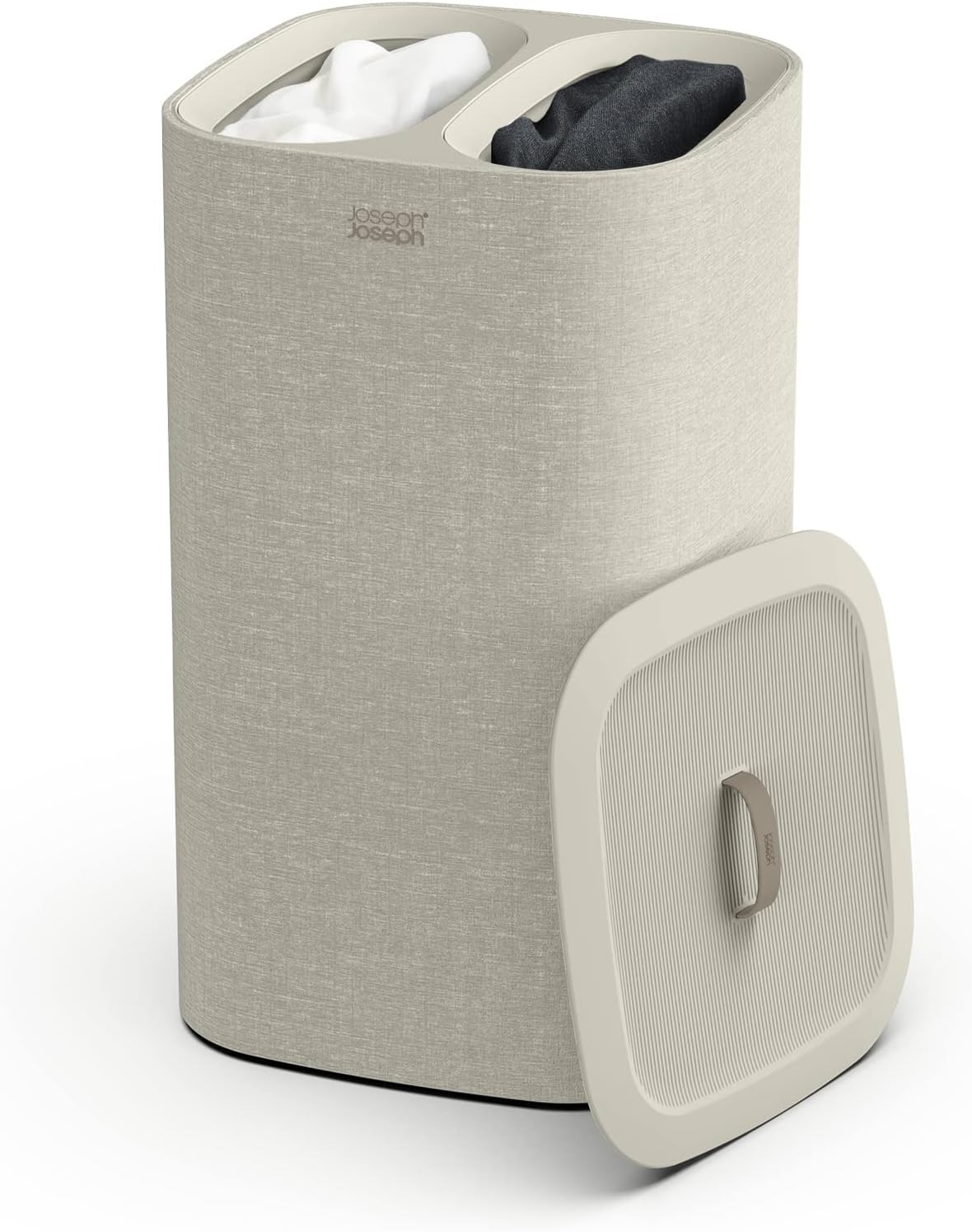 Dual Compartment Laundry Basket, Beige, 60L, Separate Compartments for Light and Dark/Coloured Fabrics