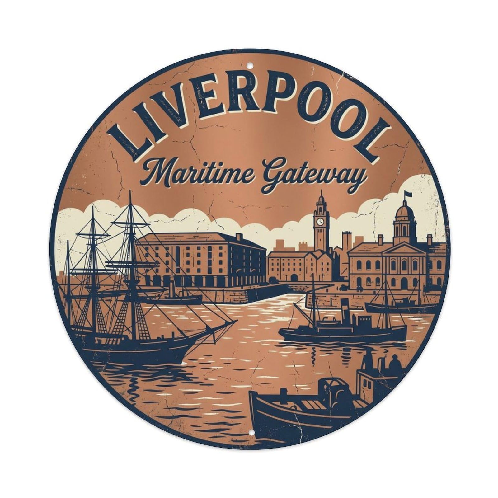 Cmhok Vintage Style Vintage Travel Liverpool Docks Metal Tin Sign Plaque Wall Decor For Cafe, Club, Garden Round Metal Poster 8X8inch