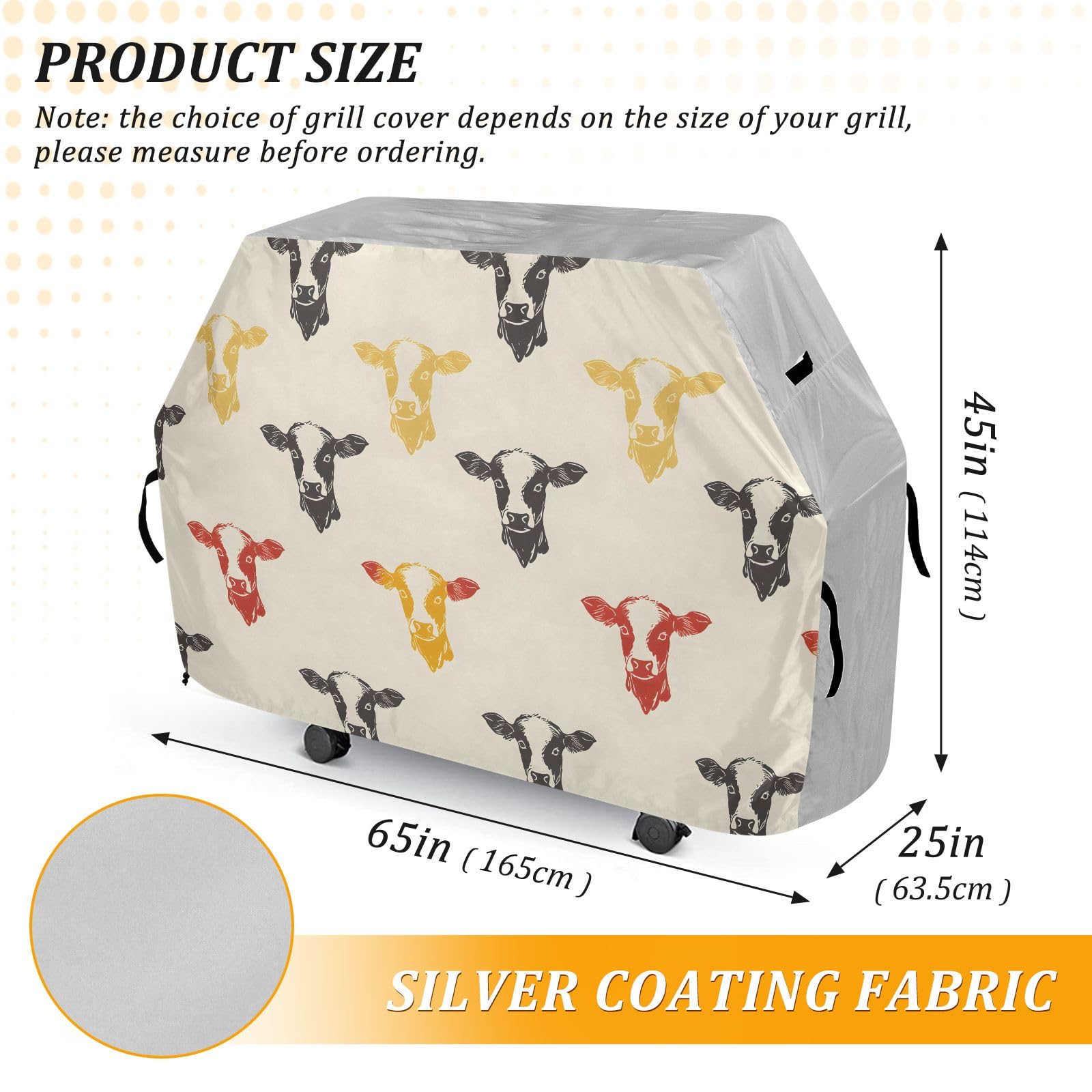 Copertura per barbecue impermeabile e resistente, color crema a forma di testa di mucca, per esterni