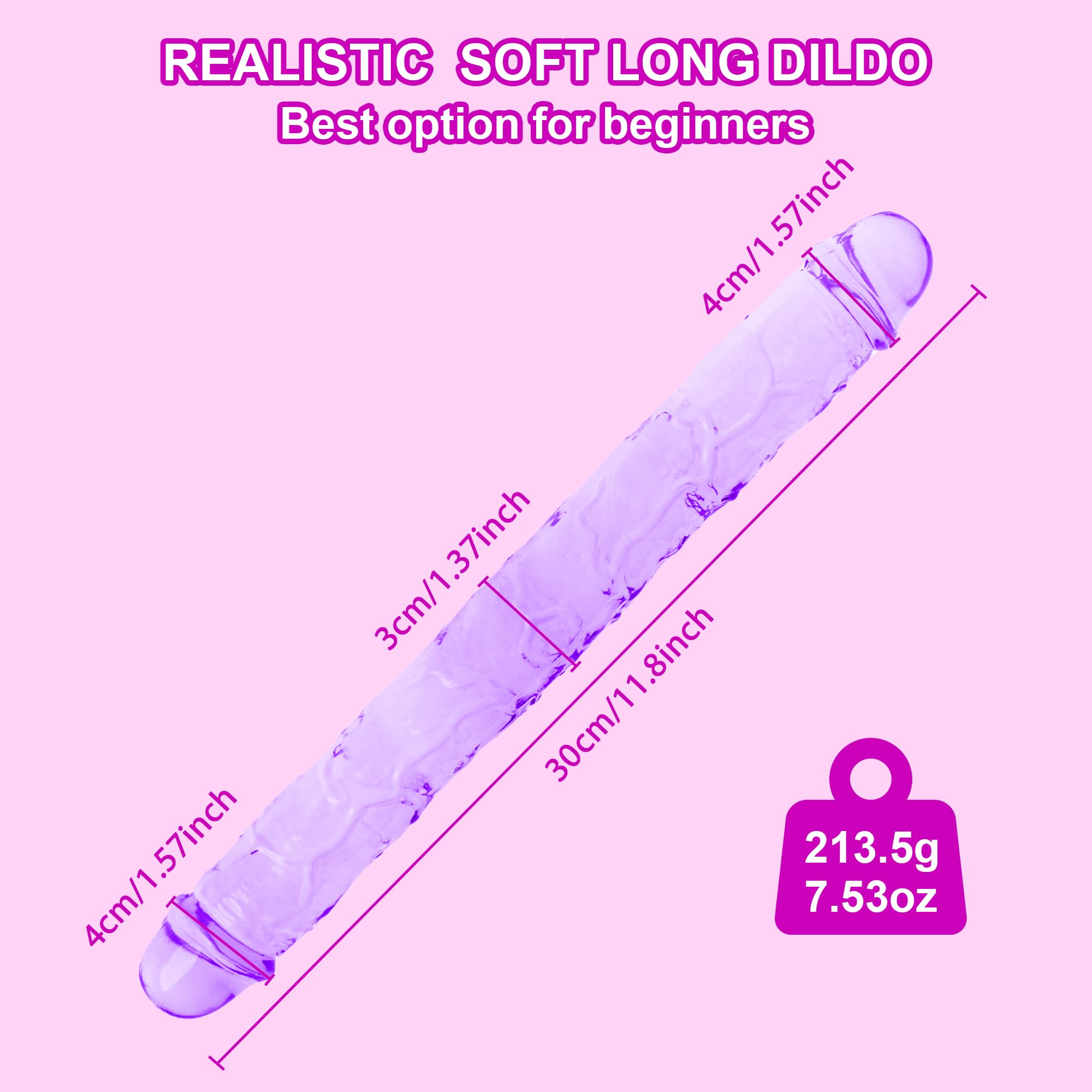 11.8 * 1.37 Inches Double Dildo Crystal Jelly Realistic Anal Long Dildo Penis Soft and Flexible with Veins and Glans Adult Sex Toys for Women/Men/Lesbian Purple: 11.8*1.37 Inch Purple