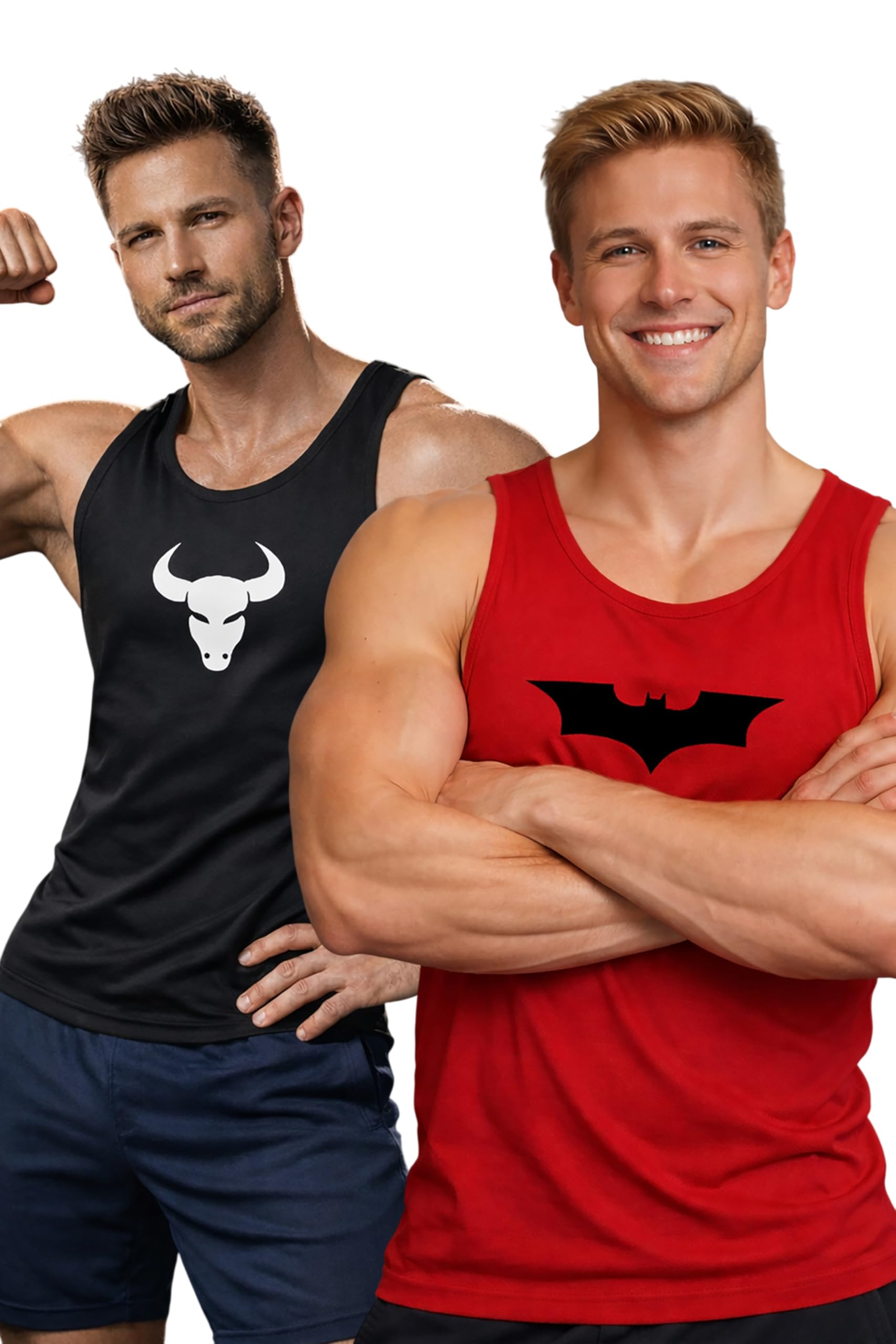 Polyester Letter Printed Vest for Men - Pack of 2 - Red & Black | Round Neck | Sleeveless | Regular Fit | Summer & Gym Wear Tank Top for Men-image-10