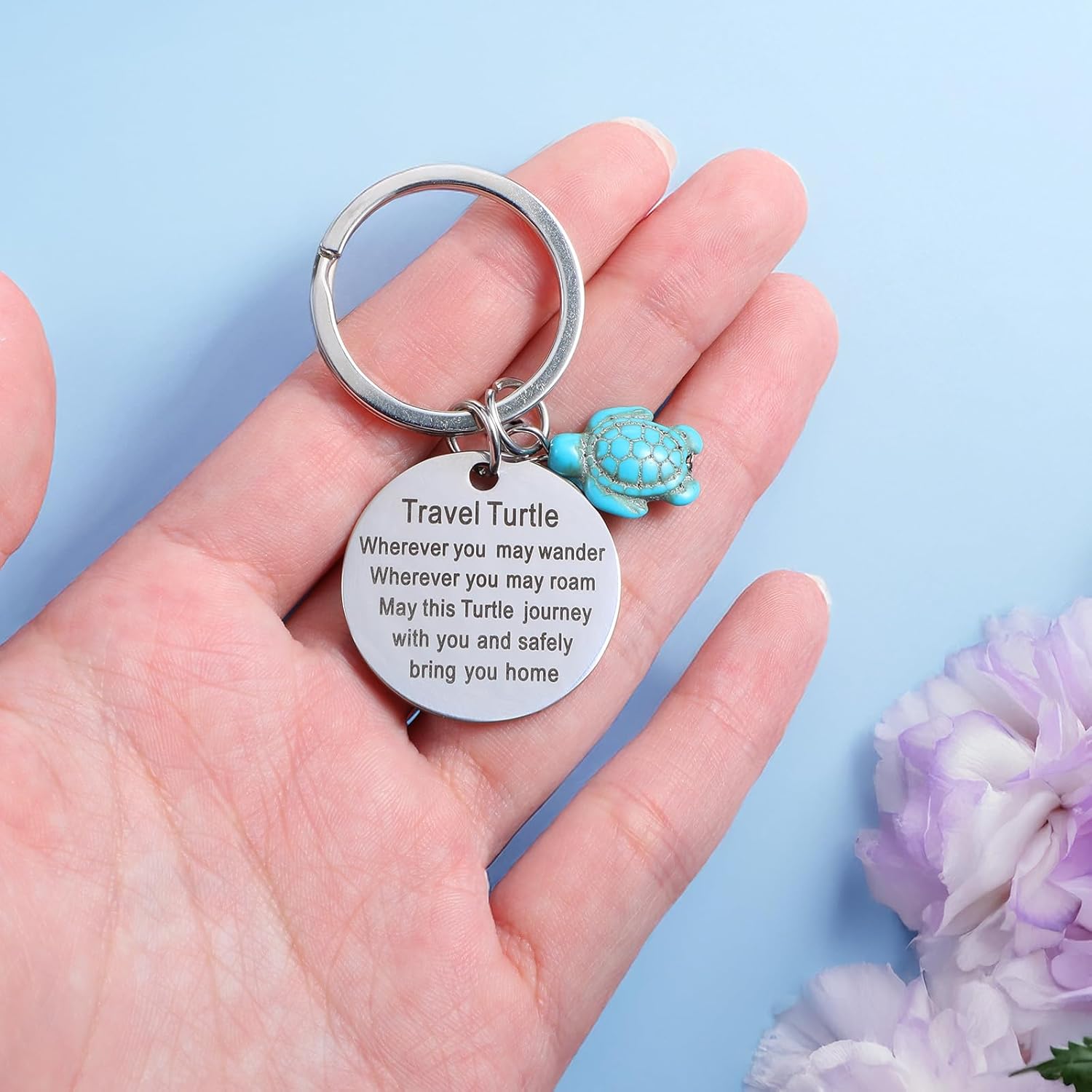 Travel Turtle Keychain, Sea Turtle Keychain Gifts Sea Turtles Gifts for Women Wherever You May Wander Good Luck Encouragement Keychains Inspirational Gift for Family Friends Gift - Image 8
