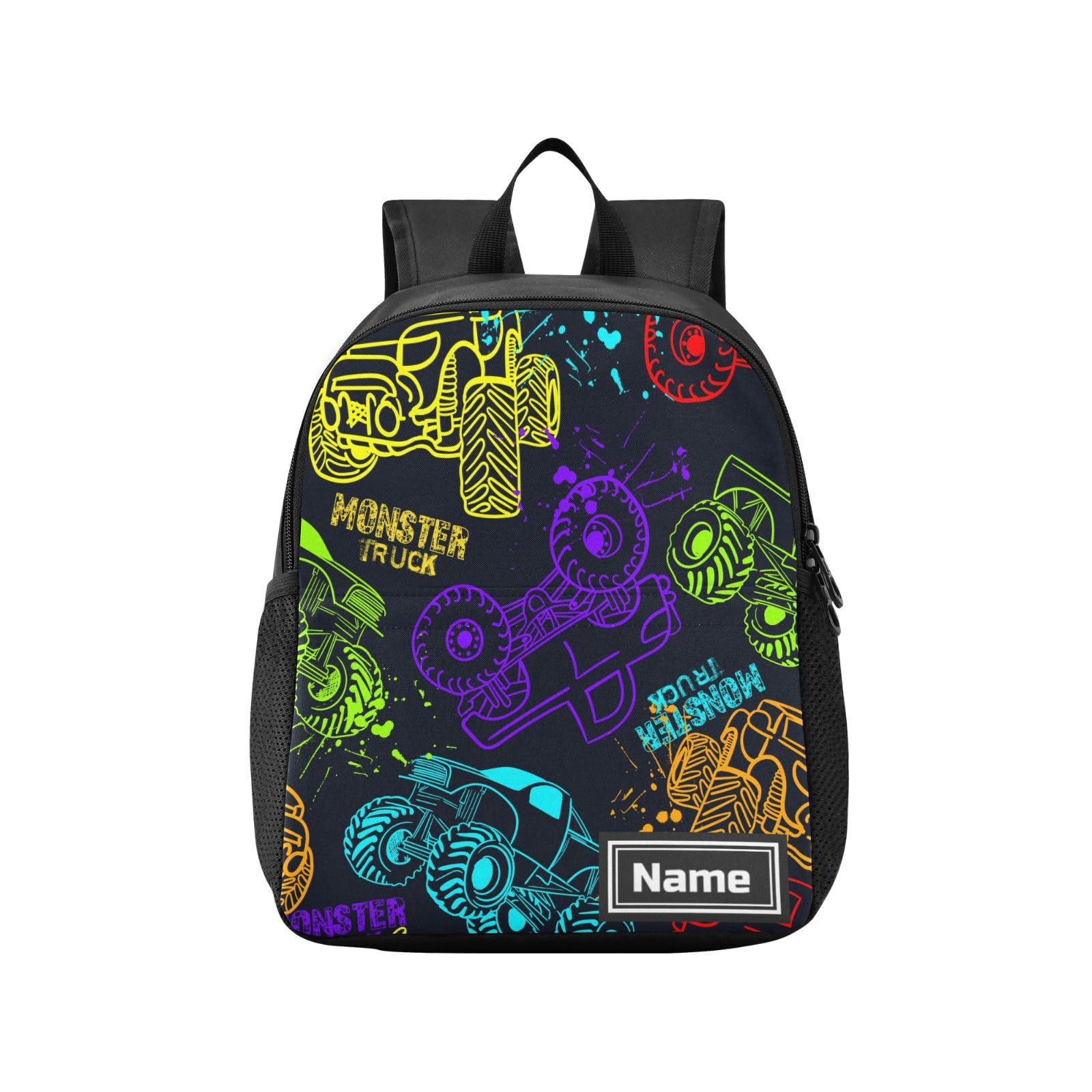 Sletend Colorful Monster Truck Toddler Backpack Waterproof Mini Backpack with Name/Text Preschool Backpack Cute Small Backpack Kindergarten Pre School