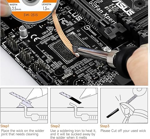 Miniatura 47 de TOWOT Mecha de soldadura, alambre de soldadura y ventosa de soldadura utilizada para quitar la soldadura y desmontar componentes eléctricos, trenza