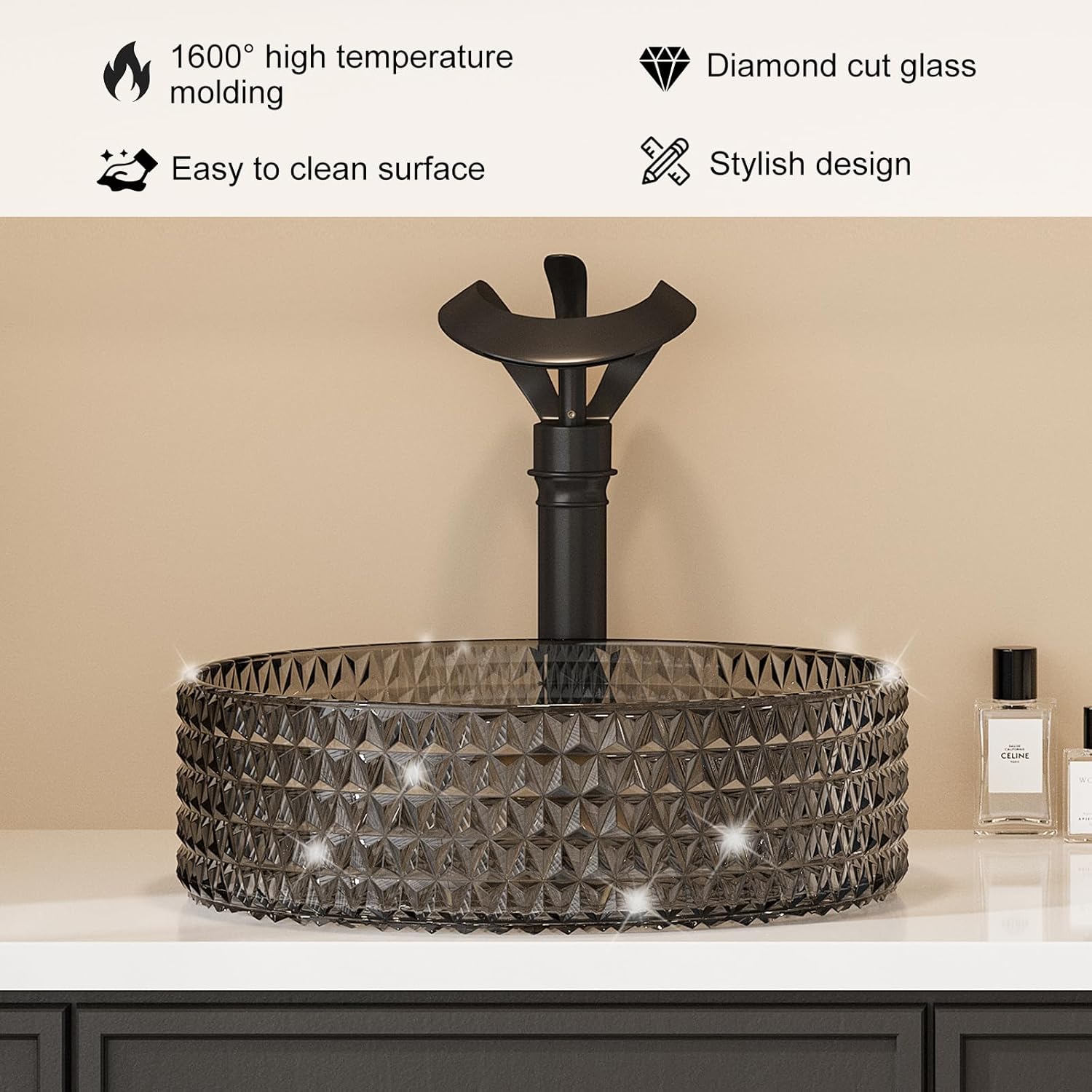 Lovedima Vessel Sink,Bathroom Sinks Wash Bowl Modern Black Countertop Vanity Sinks for Bathroom Above Counter