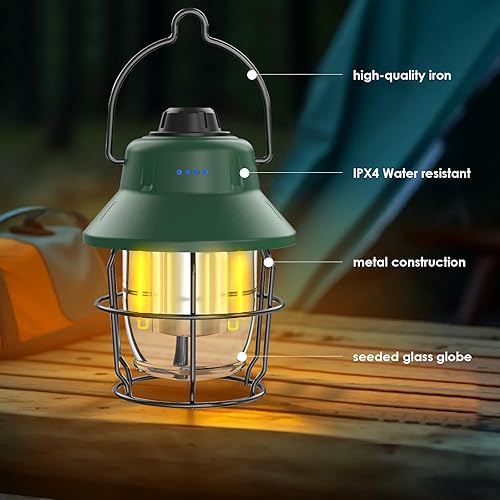 Miniatura 2 de JINIU Linterna LED recargable para campamento, mini linterna impermeable retro portátil, 1000 lm, 3 modos de luz (2700-6500 K) brillo de atenuación