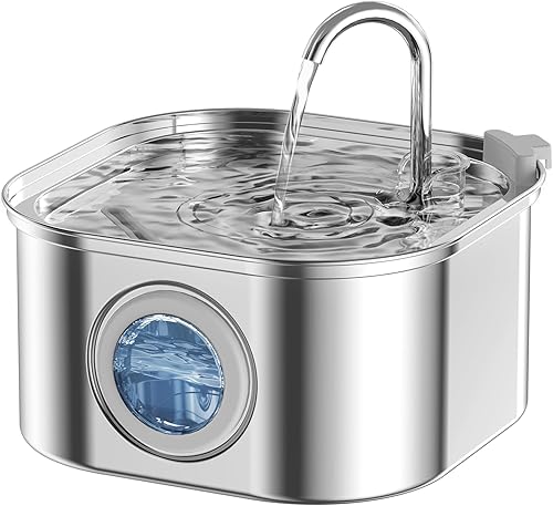 Miniatura 7 de NautyPaws Fuente de agua para gatos de acero inoxidable fuente de agua automática para mascotas de 108 oz3.2 L - Dispensador de agua para perros con