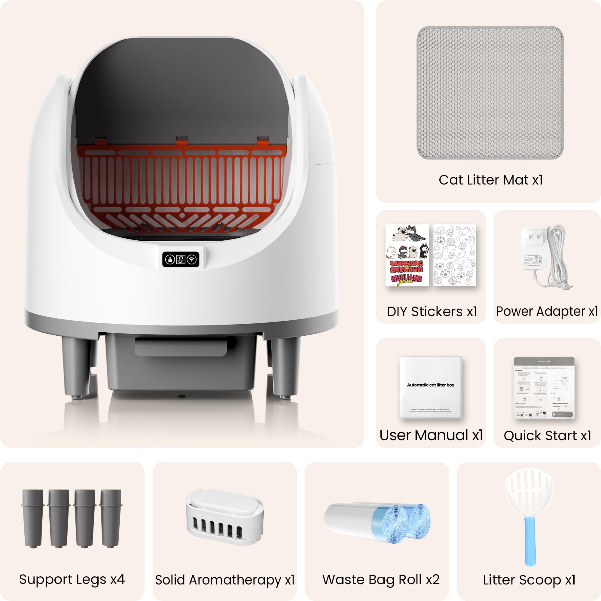 Bashaw Self Cleaning Litter Box, Large Capacity Automatic Litter Box for Multiple Cats, App Control, Safety Sensors, 2 Rolls of Garbage Bags (White) - image 5