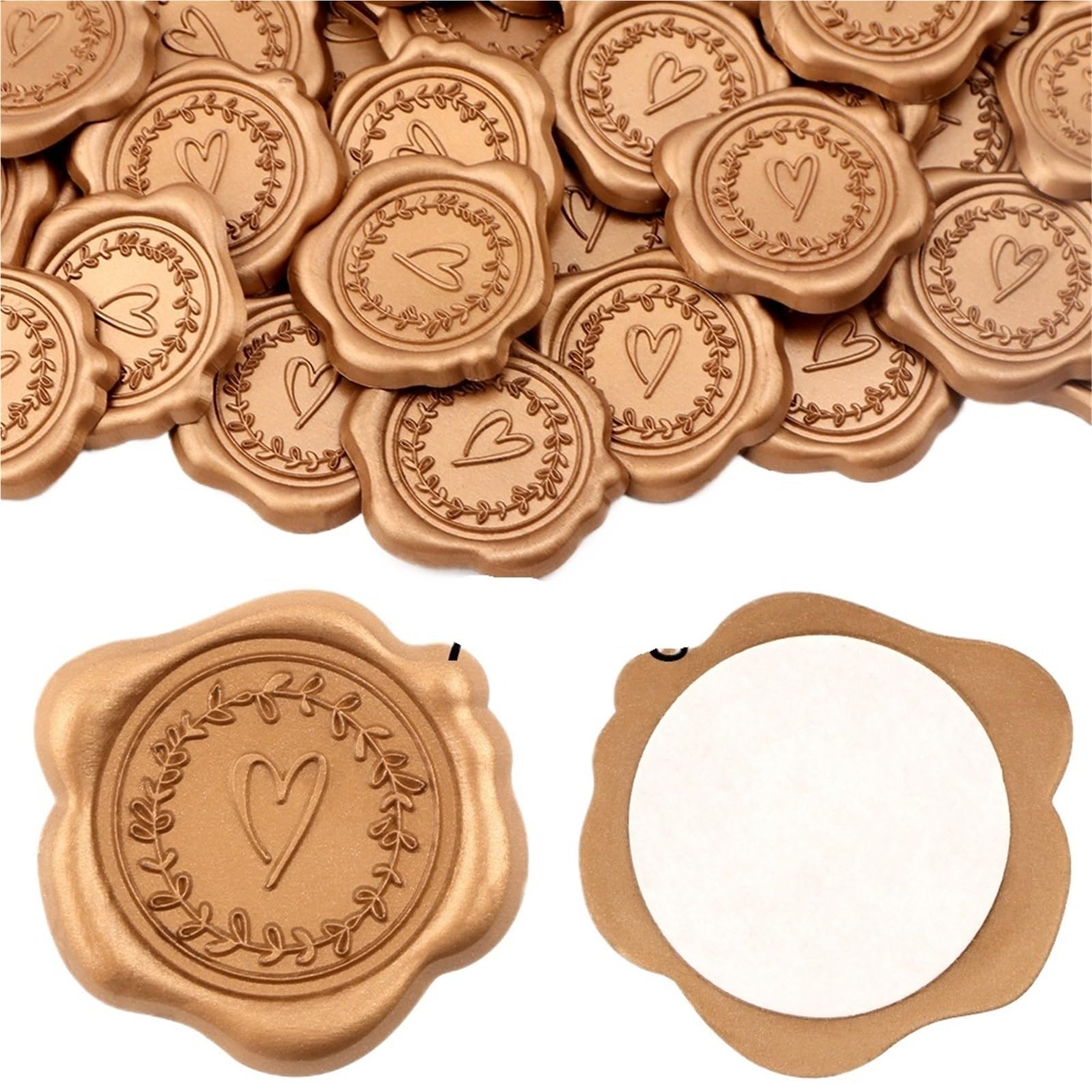 Adesivi con sigillo di ceralacca | Multicolor 25/50/75 pezzi for matrimonio: buste autoadesive con motivo a cuori in rilievo(Bronze 75pcs)