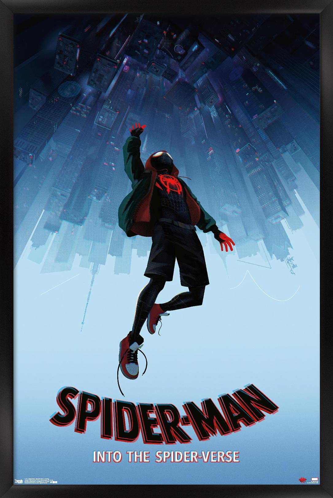 Trends International Marvel Spider-Man - Into The Spider-Verse - Falling Wall Poster, 14.725" x 22.375", Black Framed Version
