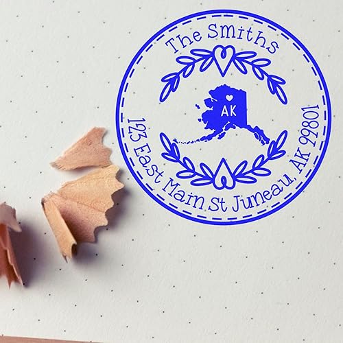 Miniatura 16 de Round State Love - Sello de dirección de devolución para Texas, uso con almohadilla de sello, mango de madera, sello de dirección de Texas