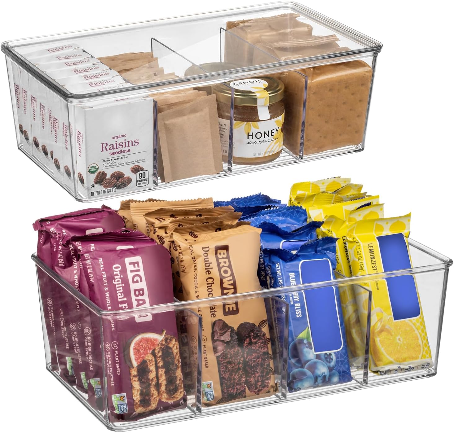 Pantry Organization and Storage Bins with Removable Dividers & Lids – Perfect Pantry Organizers or Kitchen Organization – Refrigerator Organizer Bins, Cabinet Organizers, 2 Pack