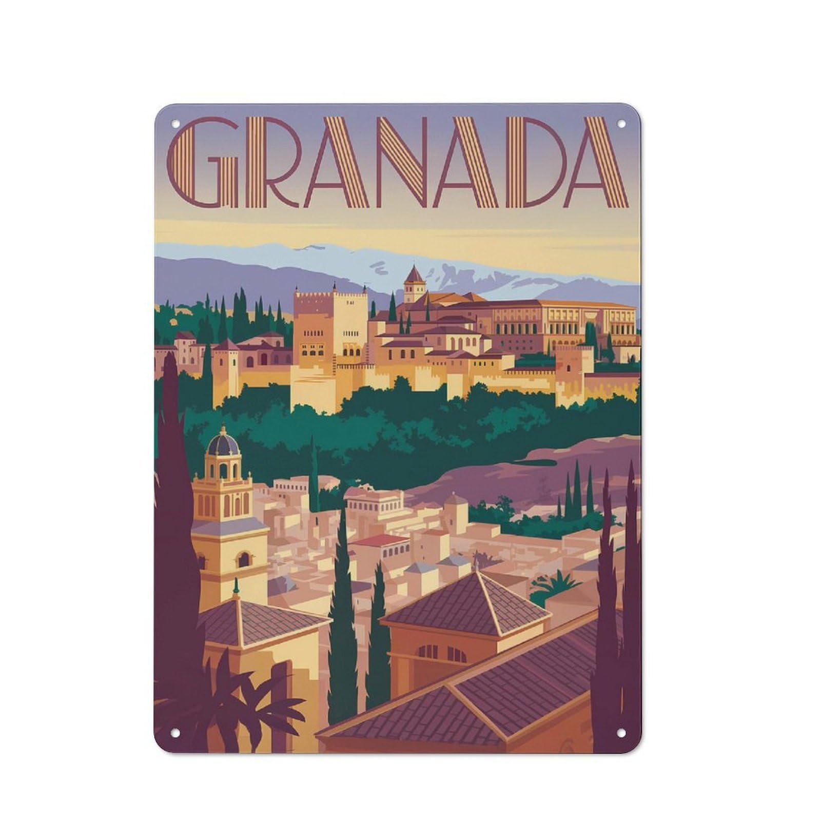 Junmoney Style Metal Wall Sign 40X30cm Featuring Granada Cityscape Vintage Travel For Workshop Wall, For Vintage Wall Decor Fans, For Kitchen And Home Bar Decor