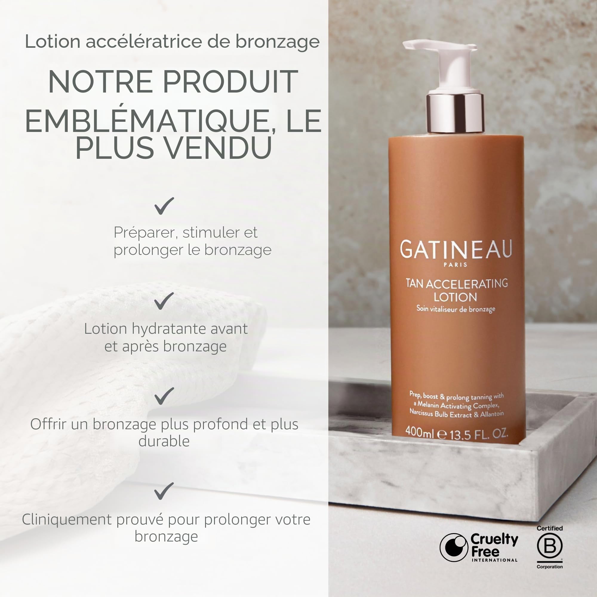 Gatineau Vitaliseur de Bronzage Soin Avant/Après Soleil Hydratant, Corps Et Visage, 400 millilitre