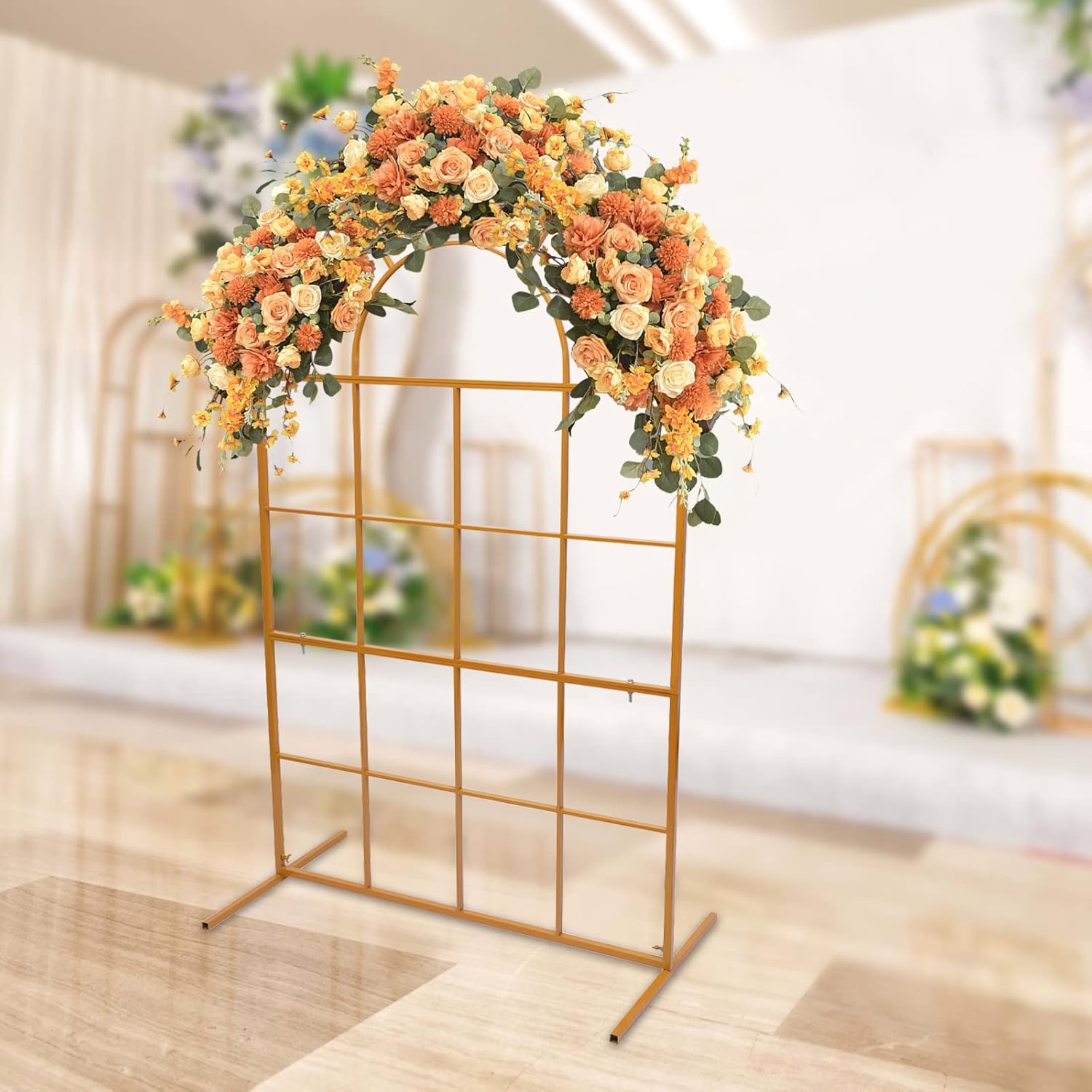 3.9 x 6.6 FT Wedding Arch Backdrop Stand, Metal Balloon Arch Stand, Gold Wedding Arch, Balloon Arch Frame for Bridal Party Birthday Party Bridal Shower Garden Decoration